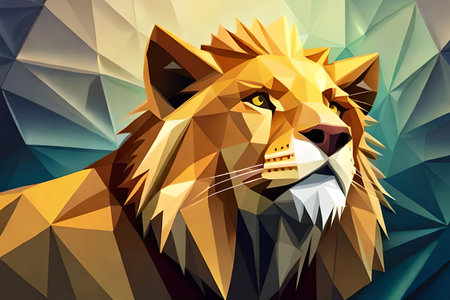 Lion. Polygonal low poly background. Vector illustration.の素材