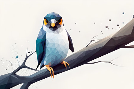 Low poly owl on a tree branch. Vector illustration of a bird.の素材