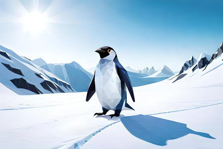 penguin on the snow in the mountains. 3d illustrationの素材