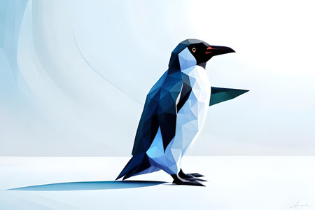 polygonal penguin on a blue background. vector illustration.の素材