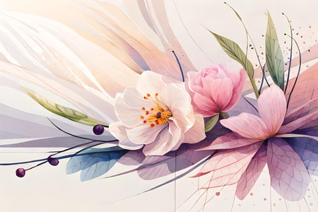 Abstract floral background with flowers and leaves in pastel colors. Vector illustration.の素材