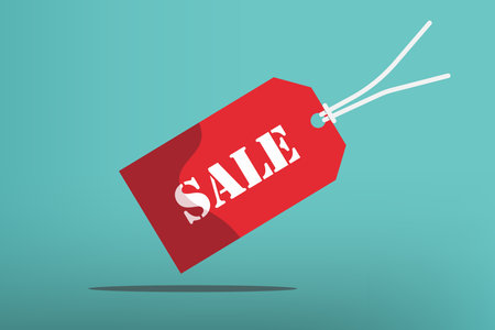 sale tag on blue background. Flat design. Vector Illustration.のイラスト素材