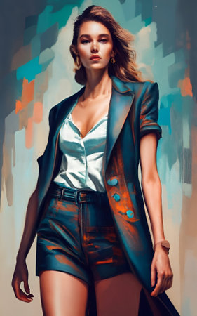 Fashion portrait of beautiful young woman in a stylish leather jacket.の素材