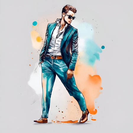 Fashion shot of a handsome man in sunglasses. Vector illustration.の素材