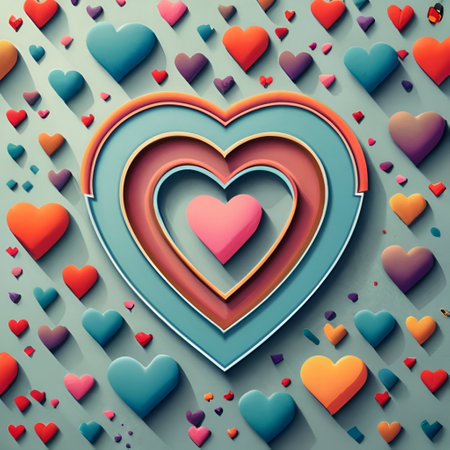 3d render of heart shape with colorful hearts on the blue backgroundの素材