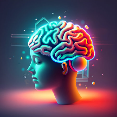 Human head with multicolored brain, 3d vector illustration.の素材