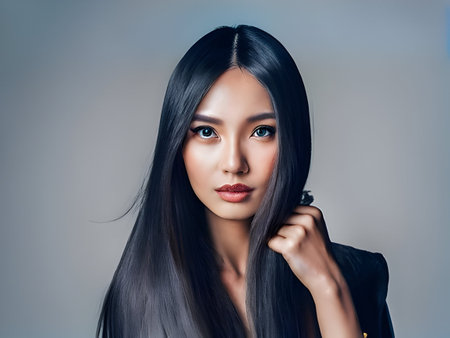 Beautiful asian woman with long straight healthy hair and professional makeupの素材