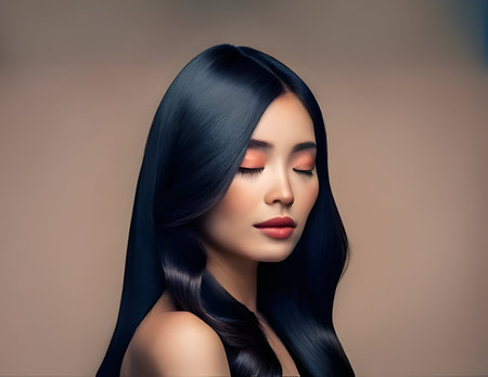 Beautiful Brunette Woman with Long Healthy Hair. Perfect Makeupの素材