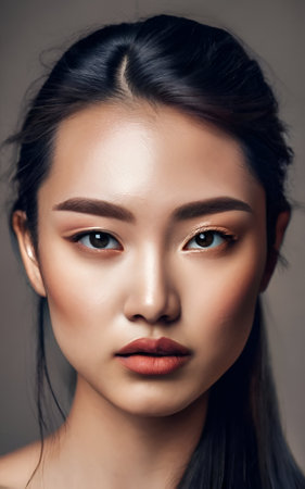 Beautiful asian woman face close up portrait. Model with perfect skin.の素材