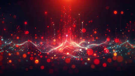 Futuristic technology wave with glowing particles and bokeh. 3d renderingの素材
