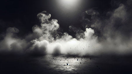 Mystical dark scene with fog and light. 3d renderingの素材