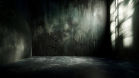 Dark empty room with grunge textures. 3d rendering background.の素材