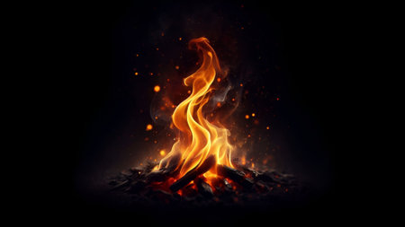 Burning fire on black background with copy space. 3D renderingの素材