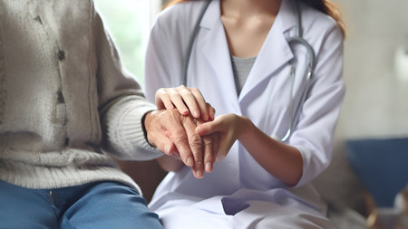 Doctor and patient discussing something while sitting at the table. Medicine and health care concept.の素材