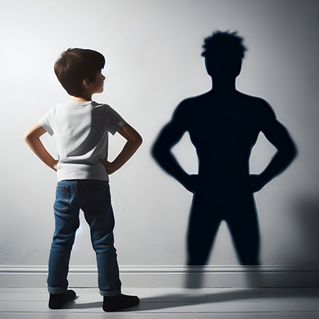 Silhouette of a man and a child on a light backgroundの素材