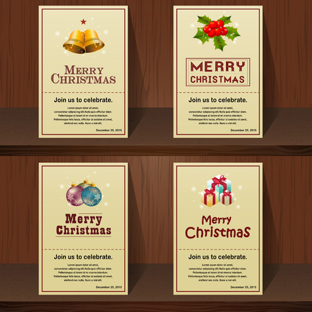 Collection of merry christmas vintage card design on wooden background,Can be used as invitation card  in christmas party  day for your family.Vector,illustrationのイラスト素材