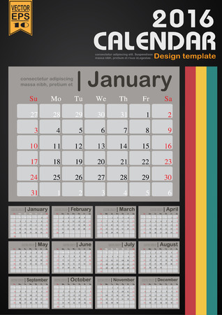Calendar 2016 line background design template with Set of 12 Months Can be used for office object, new year,company,business,holiday or plan vector illustrationのイラスト素材