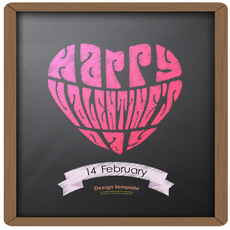 Happy valentine day typography drawing and heart on chalkboard background texture retro vintage style,To apply for celebration card,label,advertising,poster,brochure,board,vector illustrationのイラスト素材