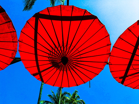 Homemade umbrella from Sankamphangの写真素材
