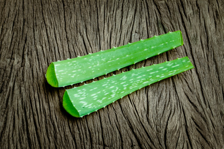 aloe vera gel on wooden,top viewの写真素材