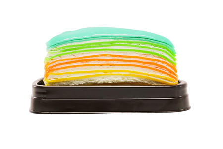 Rainbow crape cake isolated on white background (Selective Focus)の写真素材