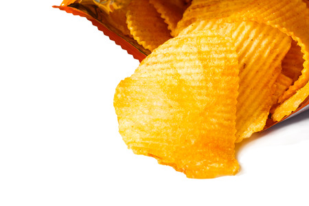 Potato Chips isolated on white backgroundの写真素材