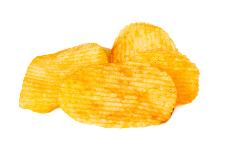 Potato Chips isolated on white backgroundの写真素材