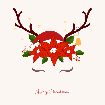 Cute deer head with christmas flower crown.のイラスト素材
