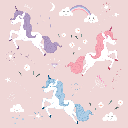 Pattern of Cute Magical Unicorn.のイラスト素材