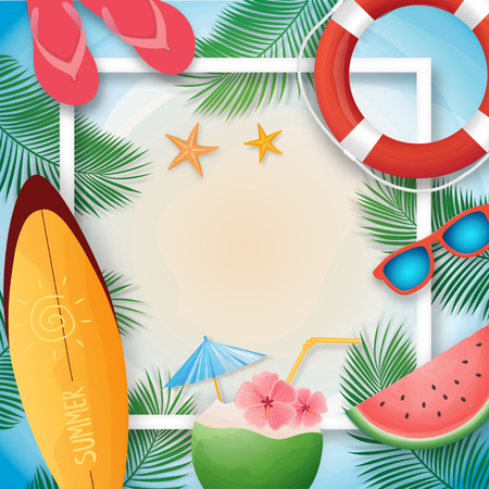 Summer vacation template with beach summer accessories.のイラスト素材