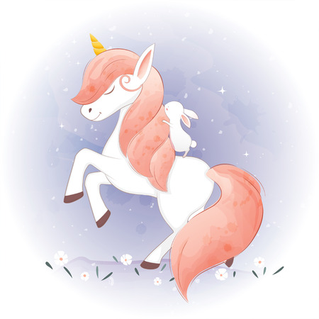 Cute unicorns and his friendsのイラスト素材