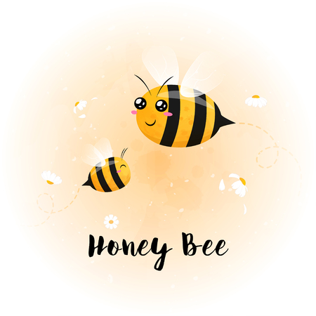 cute bright baby bee watercolorのイラスト素材