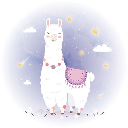 Cute Llama design with Meteorのイラスト素材