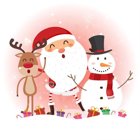 Christmas card with Santa Claus,snowman and reindeer.のイラスト素材