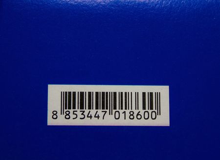 Barcode on blue boxの写真素材