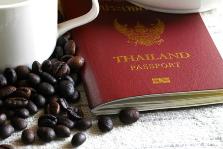 Passport and coffeeの写真素材