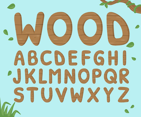 Wood alphabet. Vector and illustration.のイラスト素材