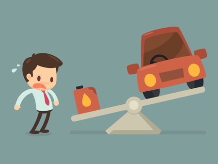 Man afraid of fuel price. Cartoon flat design.のイラスト素材