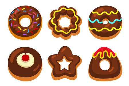 Chocolate donuts set. It is illustration.のイラスト素材