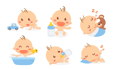 Baby activities set. Baby acting. Activities of baby.のイラスト素材