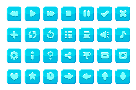 Set of buttons for games, applications and websites. Cute cartoon buttons design.のイラスト素材