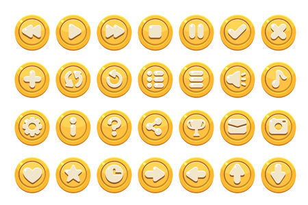 Set of buttons for games, applications and websites. Cute cartoon buttons design. Yellow theme.のイラスト素材