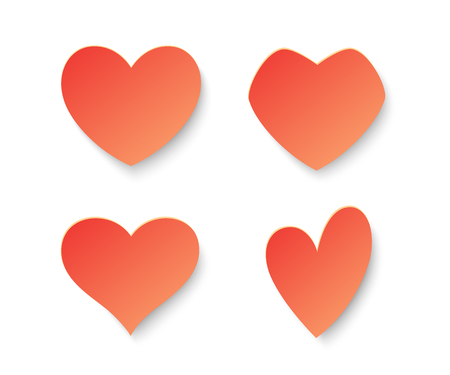 Red heart symbol in various shapes and designs in paper art style.のイラスト素材
