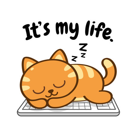 Animal character. Cat is napping or sleeping on the keyboard.のイラスト素材