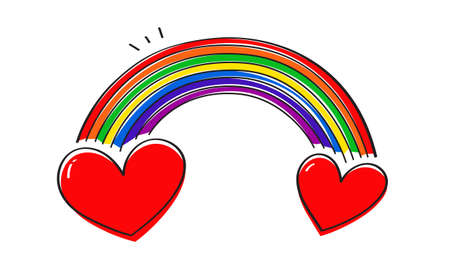Pride month. LGBTQ+ rainbow and hearts in doodle style-cute symbol hand-drawn vector illustration.のイラスト素材