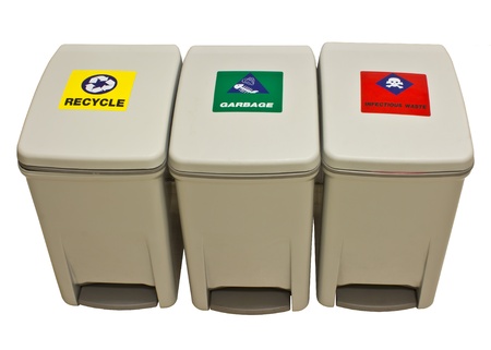 garbage, recycle, infect waste bins. white background の写真素材