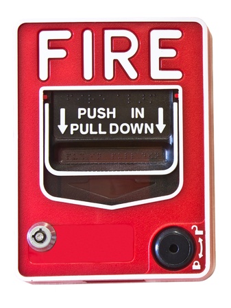 Fire alarm switch. white background. の写真素材
