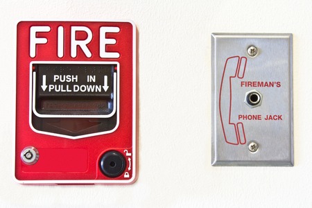 Fire alarm switch  white background  の写真素材