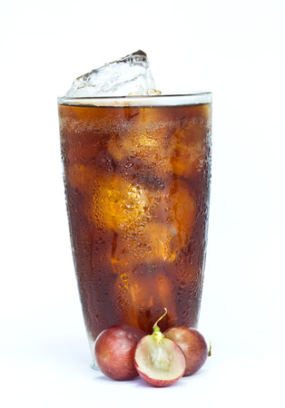 soft drink with fresh grapes on white background  の写真素材
