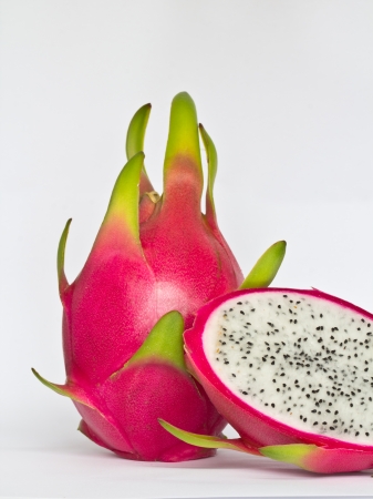 Vivid and Vibrant Dragon Fruit isolated against white background の写真素材